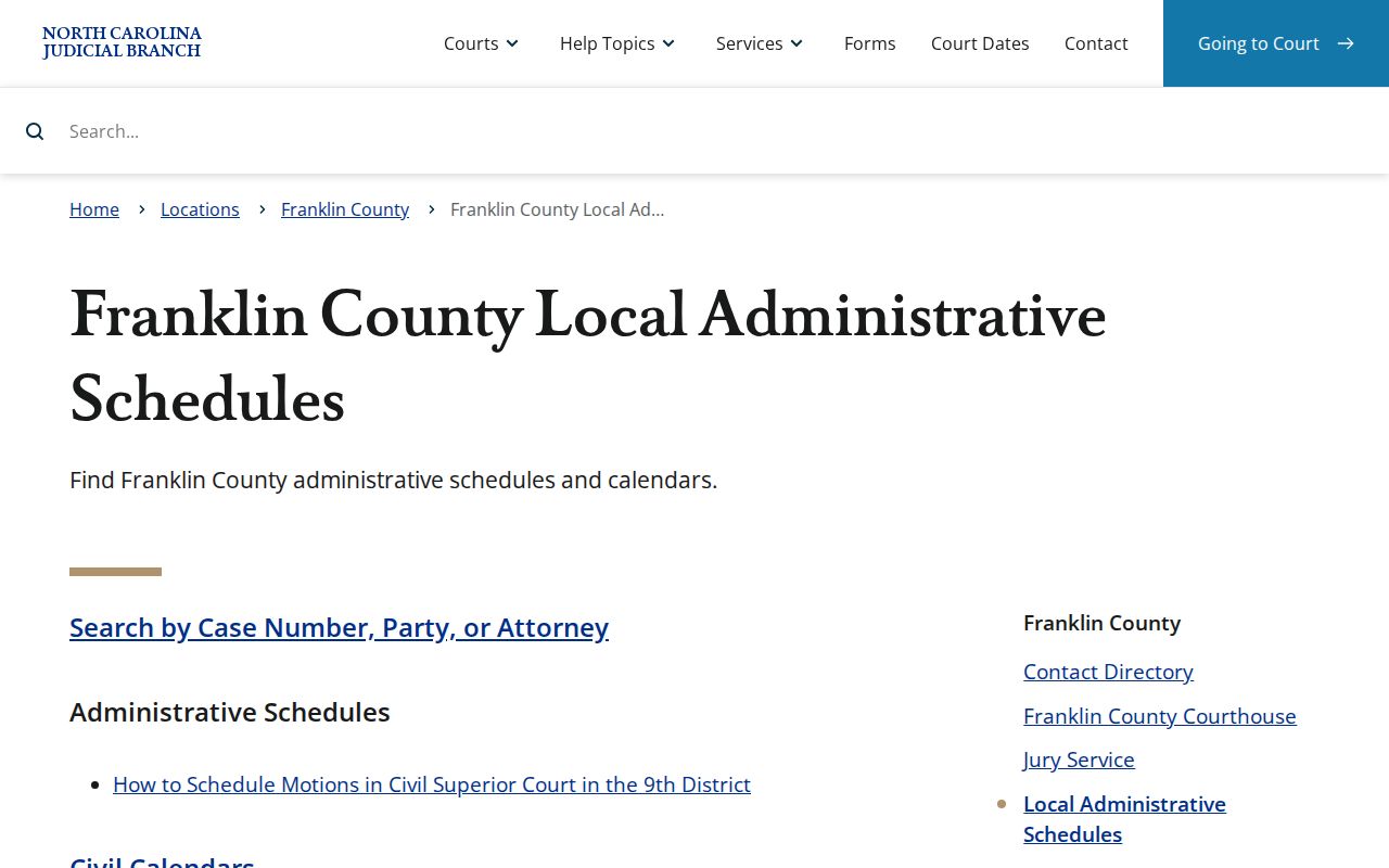 Franklin County court schedule local administrative schedules source