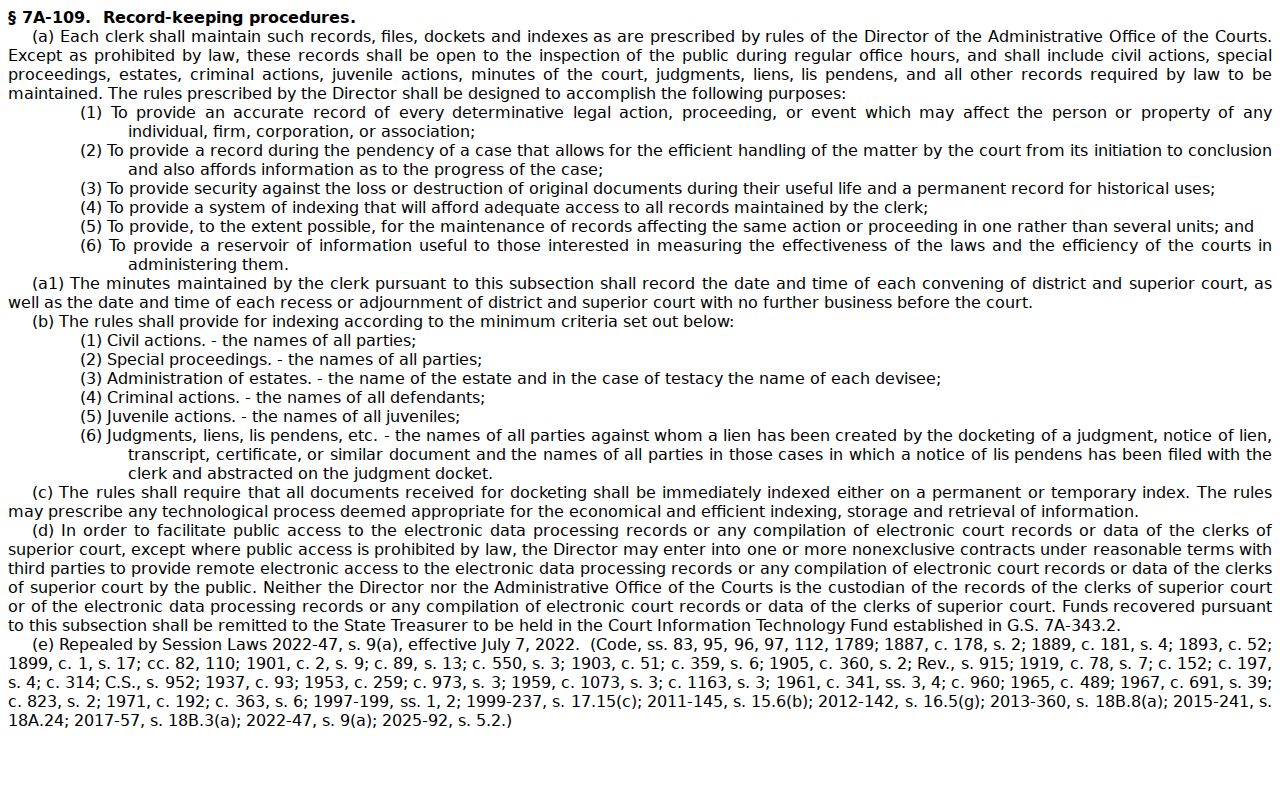 Franklin County court case records clerk maintenance statute