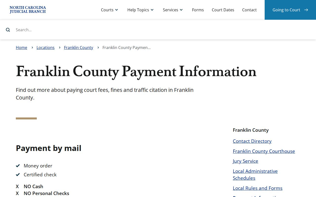Franklin County traffic court record payment information